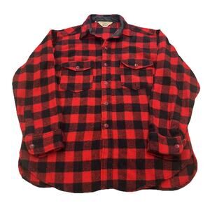 Vintage Woolrich Flannel Shirt Mens Large Red Buffalo Plaid Wool 80’s Outdoor